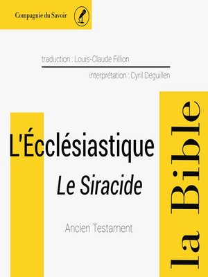 cover image of L'Écclésiastique--Le Siracide
